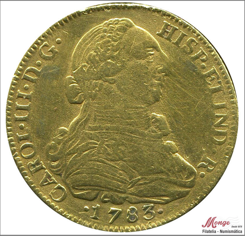 España - 1783 - Carlos III - Nº 00136 - MBC - / VF- - 8 Escudos 1783 Popayan SF / 26,85 gr. oro