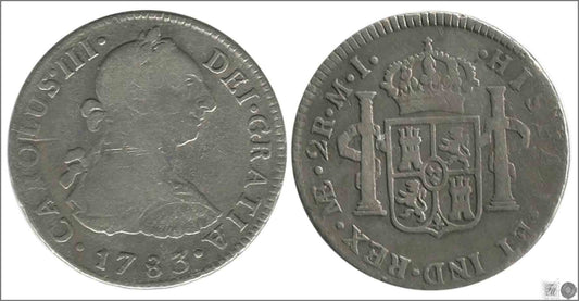 España - 1783 - Carlos III - Nº 01279 - BC+ / F+ - 2 Reles 1783 MI Lima Ag