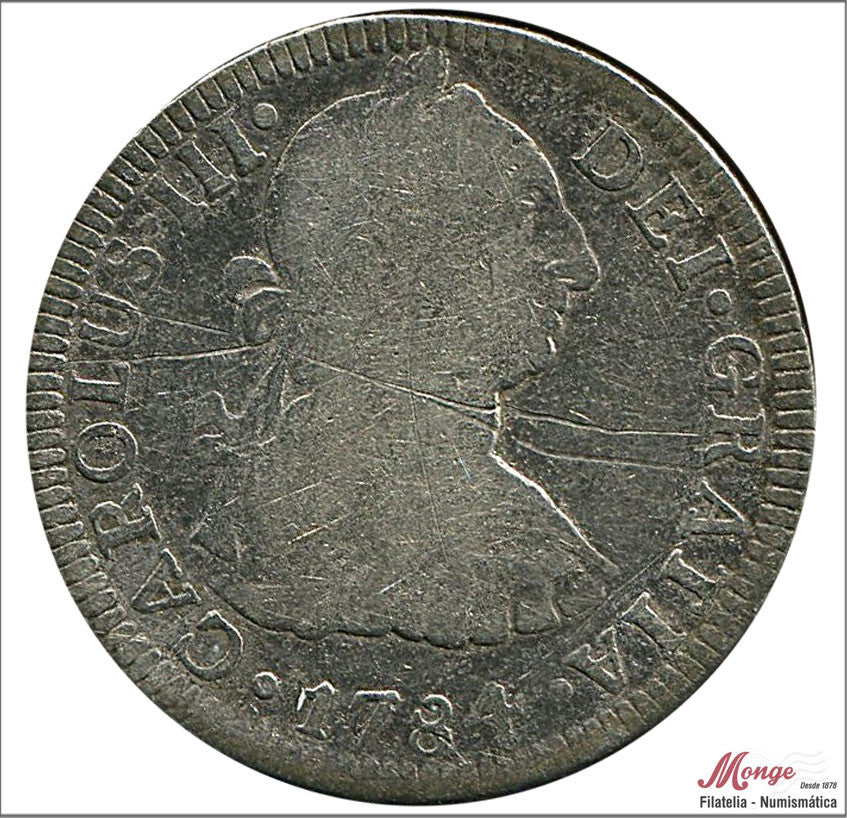 España - 1784 - Carlos III - Nº 01351 - BC / F - 2 Reales 1784 FF Mejico - 6,35 gr. plata