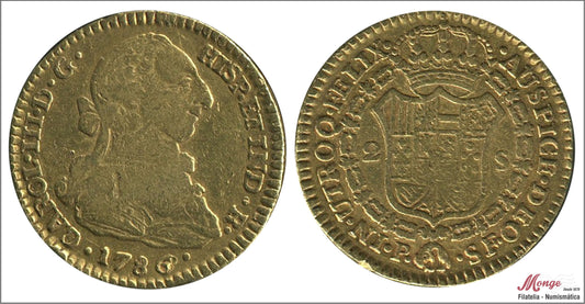 España - 1786 - Carlos III - Nº 00516a - MBC - / VF- - 2 Escudo 1786/5 Popayan SF / 6,65 gr. oro