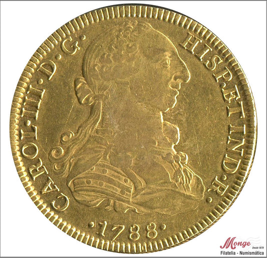 España - 1788 - Carlos III - Nº 00112 - EBC- / XF- - 8 Escudos 1788 Mejico FM / Brillo Original - Impresión floja / 27 gr. oro