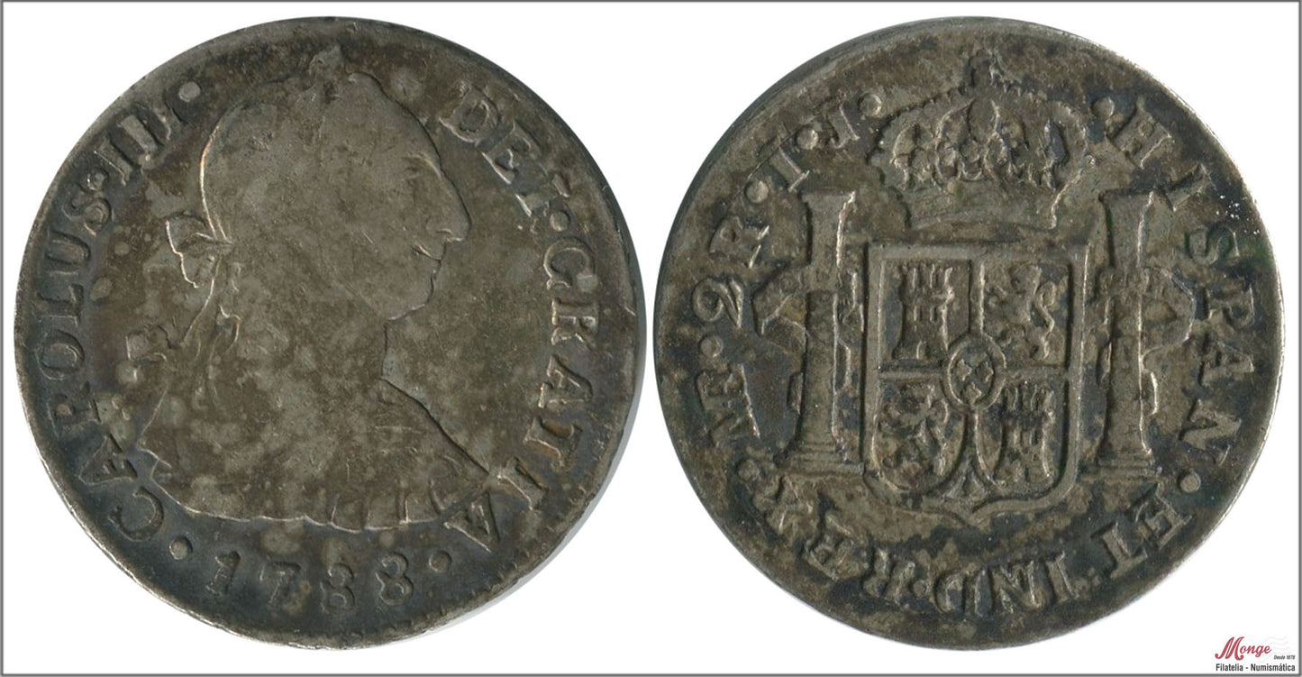 España - 1788 - Carlos III - Nº 01286 - MBC / VF - 2 Reles 1788 IJ Lima Ag