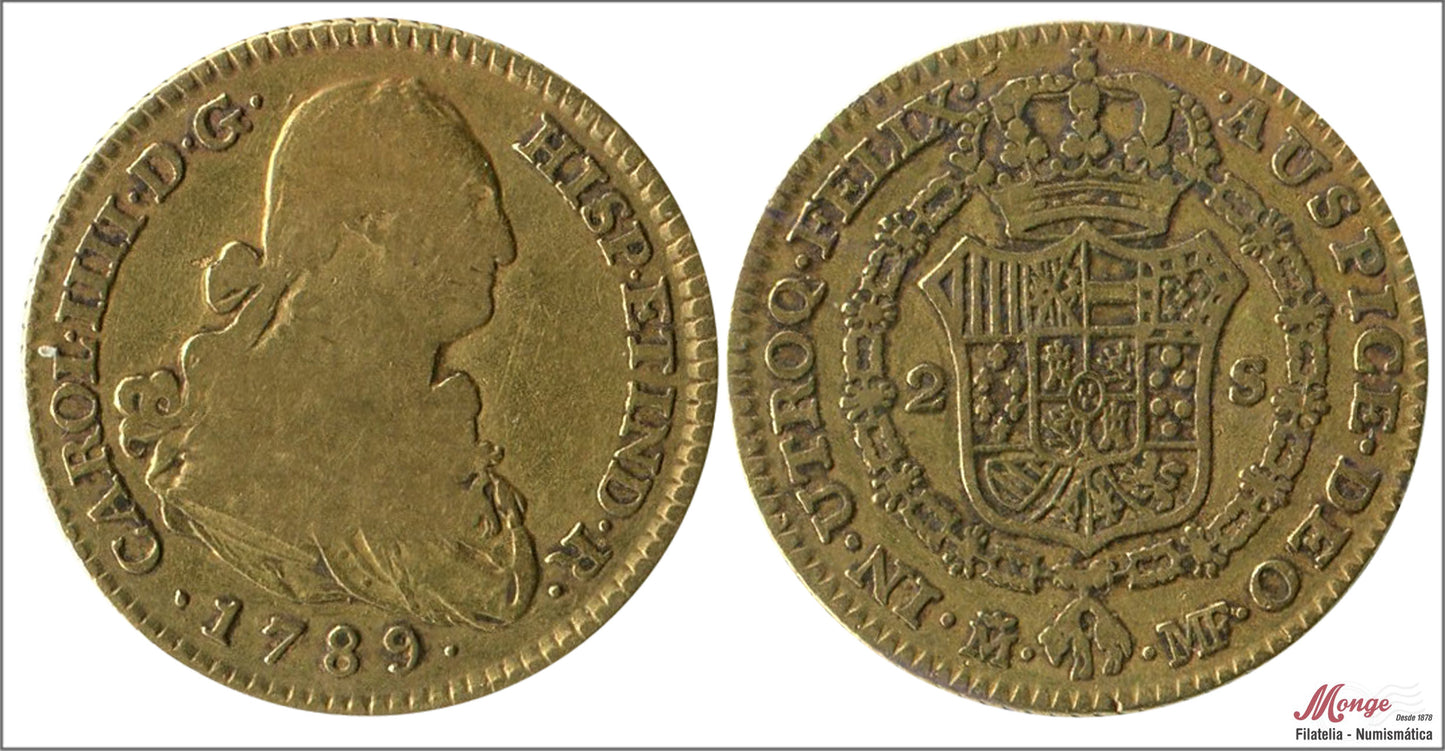 España - 1789 - Carlos IV - Nº 00323 - BC / MBC- - 2 Escudos 1789 Madrid MF 6,65 gr. oro