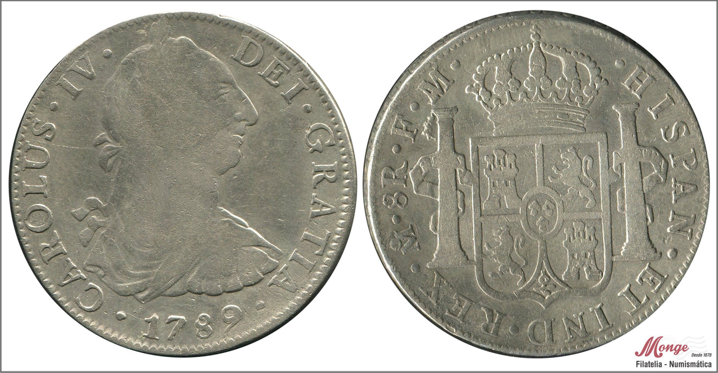 España - 1789 - Carlos IV - Nº 00681 - MBC - / VF- - 8 Reales 1789 Mejico FM - Busto Carlos III / 26,75 gr. plata