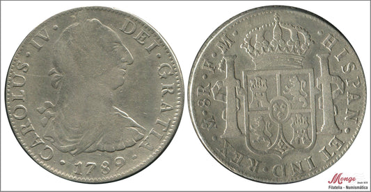 España - 1789 - Carlos IV - Nº 00681 - MBC - / VF- - 8 Reales 1789 Mejico FM - Busto Carlos III / 26,75 gr. plata