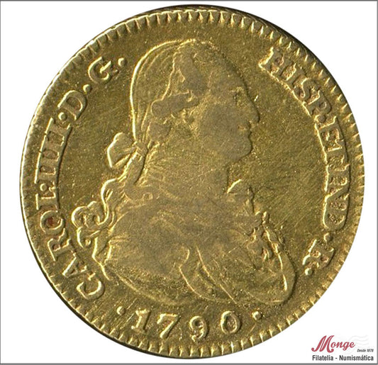 España - 1790 - Carlos IV - Nº 00324 - MBC - / VF- - 2 Escudos 1790 MF Madrid 6,75 gr. oro