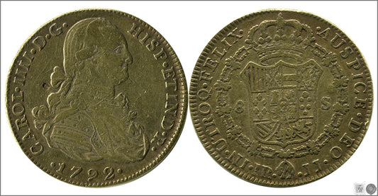 España - 1792 - Carlos IV - Nº 00121 - MBC / VF - 8 Escudos 1792 JJ Santa Fe-Nuevo Reino / 26,95 gr. oro