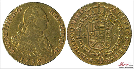 España - 1792 - Carlos IV - Nº 00202 - MBC- / MBC - 4 Escudos 1792 MF Madrid / 13,50 gr. oro