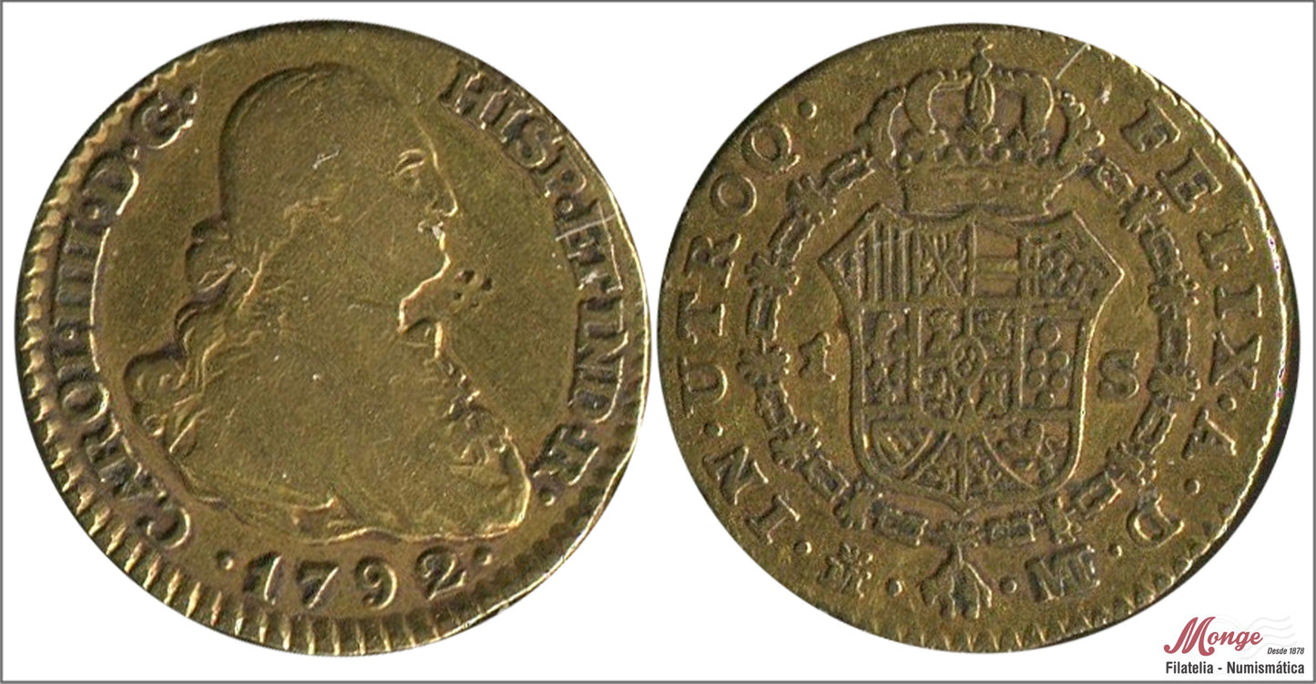 España - 1792 - Carlos IV - Nº 00491 - MBC - / VF- - 1 Escudo 1792 Madrid MF / 3,42 gr. oro