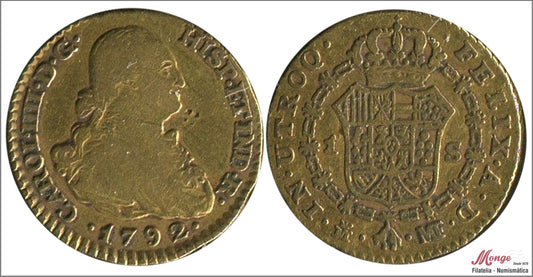 España - 1792 - Carlos IV - Nº 00491 - MBC - / VF- - 1 Escudo 1792 Madrid MF / 3,42 gr. oro