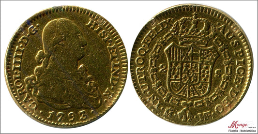 España - 1793 - Carlos IV - Nº 00326 - MBC+ / VF+ - 2 Escudos 1793 Madrid MF / 6,75 gr. oro - Descolgada