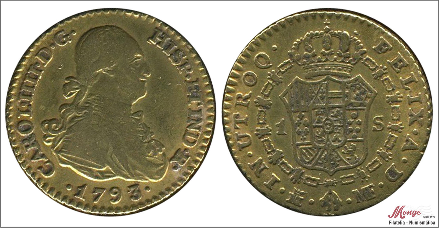 España - 1793 - Carlos IV - Nº 00492 - MBC / VF - 1 Escudo 1793 Madrid MF 3,35 gr. oro