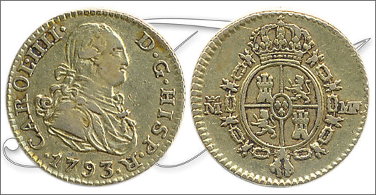 España - 1793 - Carlos IV - Nº 00613 - MBC- / MBC - 1/2 Escudo 1793 Madrid MF 1,80 gr. oro