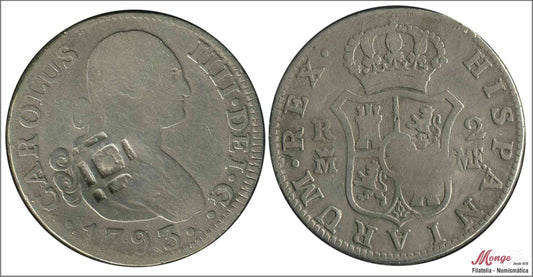 España - 1793 - Carlos IV - Nº 00940 - BC / F - 2 Reales 1793 IJ Lima / 5,75 gr. plata / Contramarca Isala Trinidad (vique) Cari