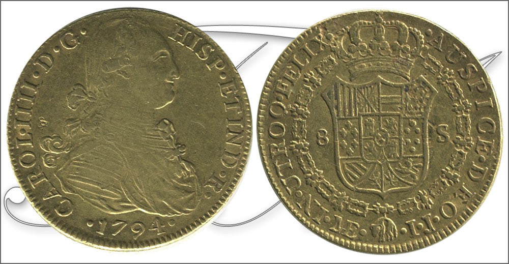 España - 1794 - Carlos IV - Nº 00011 - MBC / MBC+ - 8 Escudos 1794 Lima IJ / 26,95 gr. oro