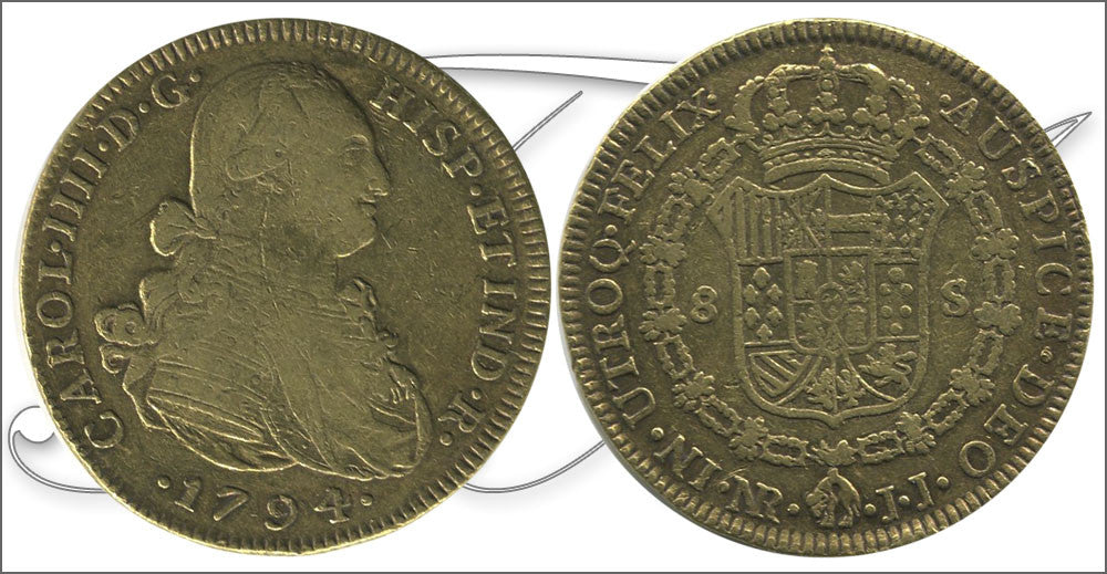 España - 1794 - Carlos IV - Nº 00124 - MBC / MBC+ - 8 Escudos 1794 JJ Santa Fe-Nuevo Reino 26,85 gr. oro