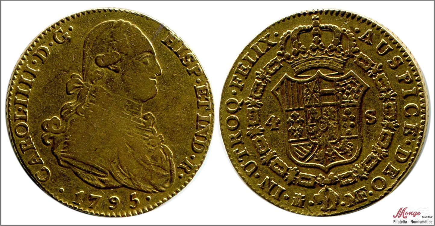 España - 1795 - Carlos IV - Nº 00204 - BC+ / MBC- - 4 Escudos 1795 MF Madrid / 13,40 gr. oro