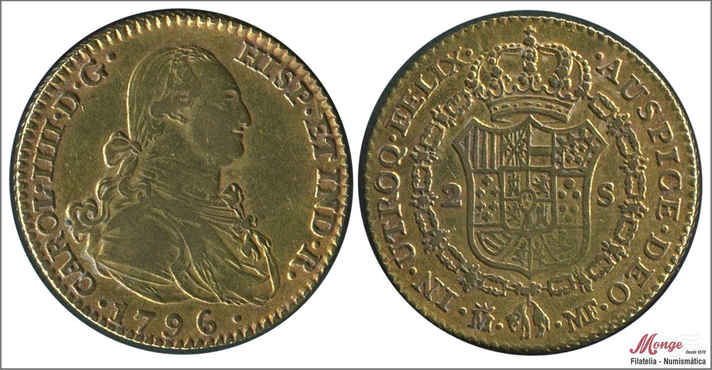 España - 1796 - Carlos IV - Nº 00333 - MBC / VF - 2 Escudos 1796 MF Madrd 6,80 gr. oro