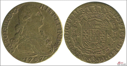 España - 1797 - Carlos IV - Nº 00127 - MBC / VF - 8 Escudos 1797 JJ Santa Fe-Nuevo Reino 27,10 gr. oro