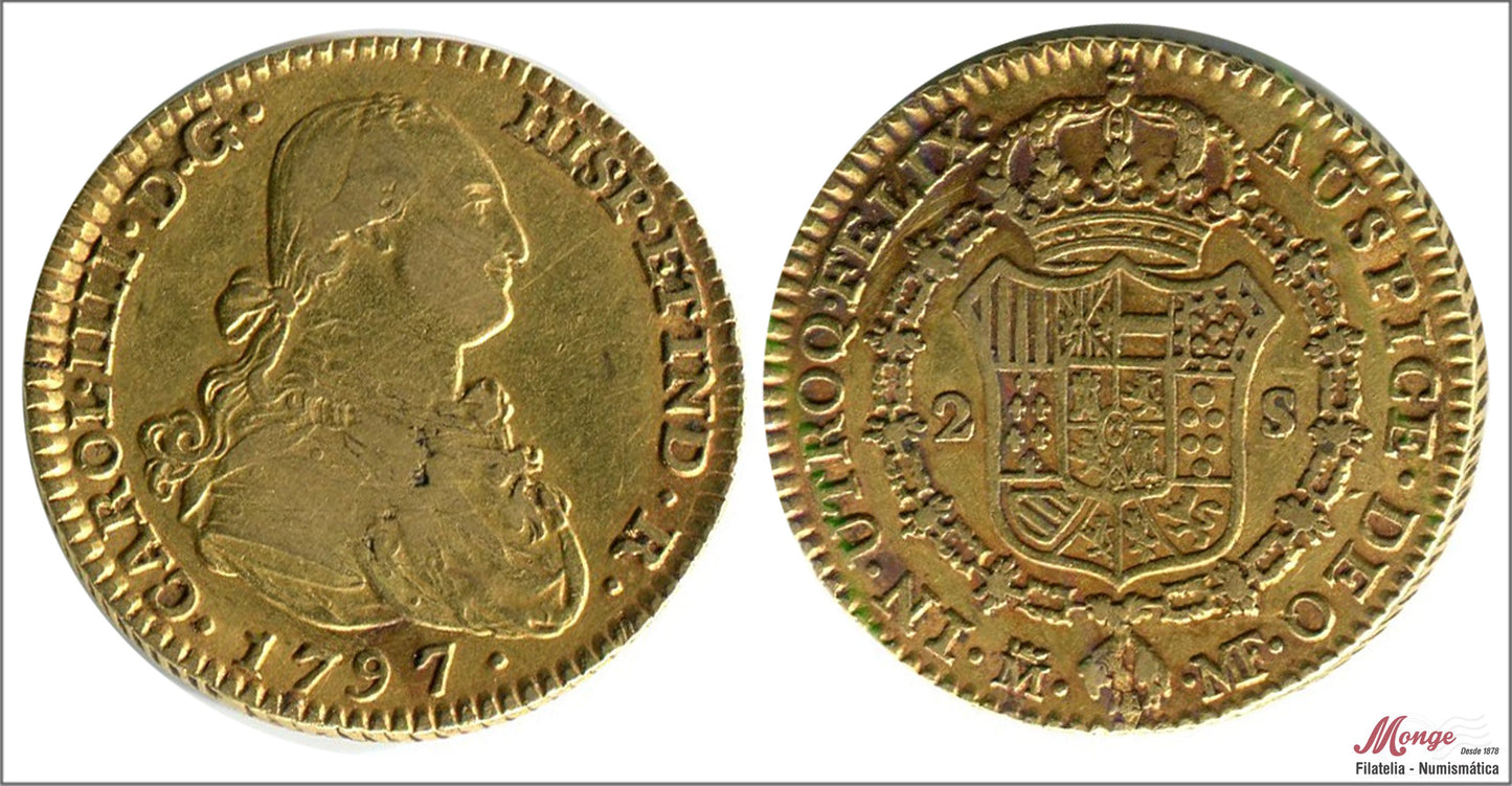 España - 1797 - Carlos IV - Nº 00334 - MBC / MBC+ - 2 Escudos 1797 MF Madrd 6,75 gr. oro