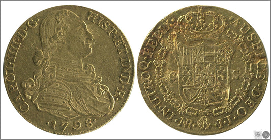 España - 1798 - Carlos IV - Nº 00128 - MBC- / BC - 8 Escudos 1798 JJ Santa Fe-Nuevo Reino / 26,95 gr. oro