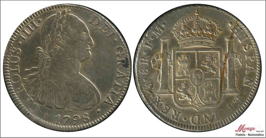 España - 1798 - Carlos IV - Nº 00692 - MBC+ / VF+ - 8 Reales 1798 FM Mejico / 26,75 gr. plata