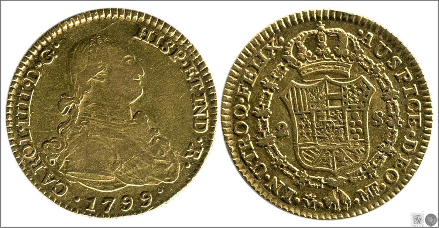 España - 1799 - Carlos IV - Nº 00336 - MBC / MBC+ - 2 Escudos 1799 Madrid MF 6,75 gr. oro