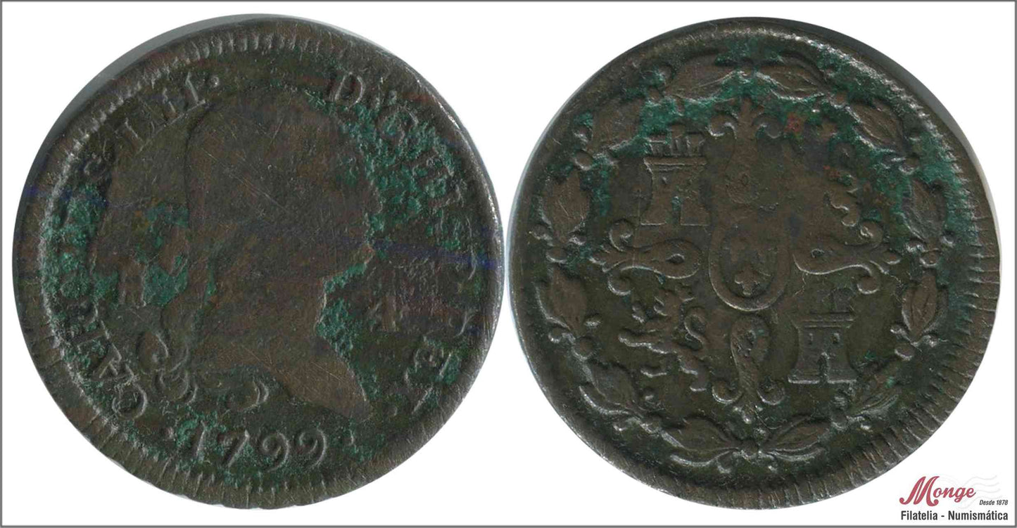 España - 1799 - Carlos IV - Nº 01511 - BC / MBC- - 4 Maravedis 1799 Segovia Cu