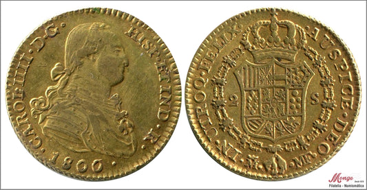 España - 1800 - Carlos IV - Nº 00338 - MBC+ / VF+ - 2 Escudos 1800 Madrid MF / 6,80 gr oro