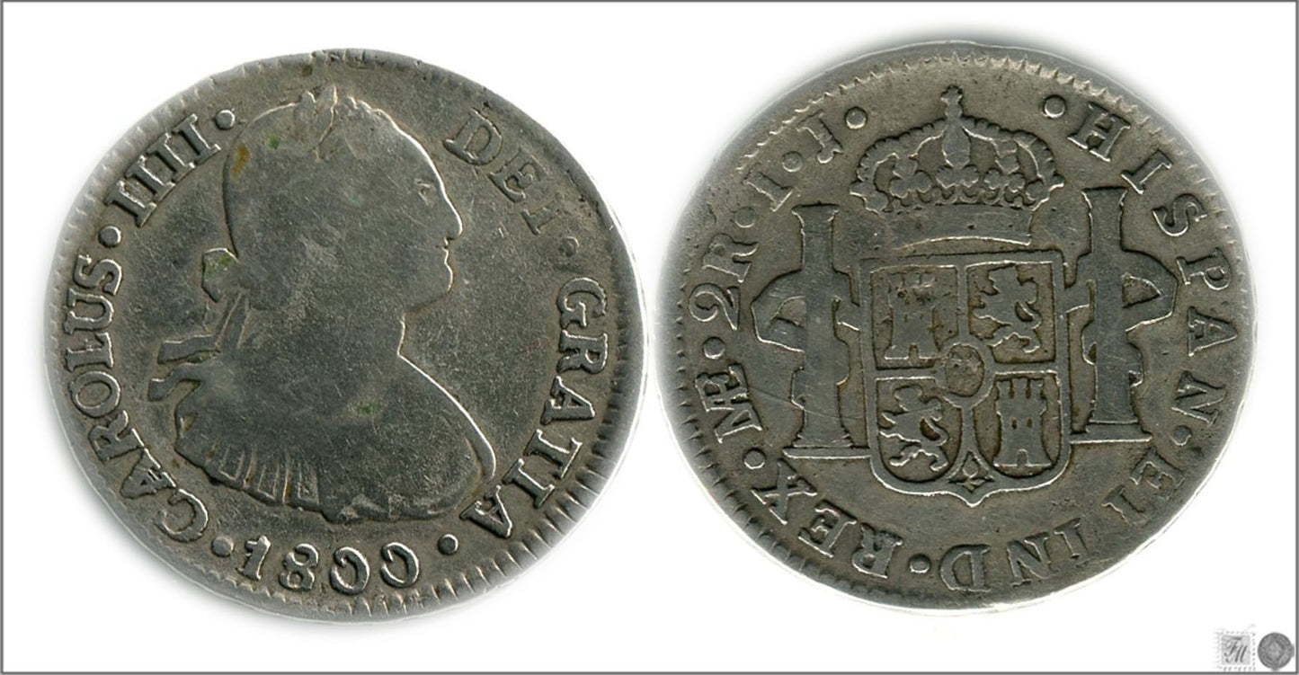 España - 1800 - Carlos IV - Nº 00947 - Buena conservación mas - BC+ / F+ - 2 Reales 1800 IJ Lima Ag