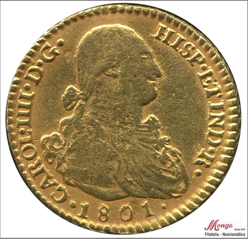 España - 1801 - Carlos IV - Nº 00342 - BC / F - 2 Escudos 1801 FA Madrid / 5,95 gr oro