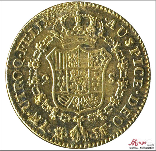 España - 1801 - Carlos IV - Nº 00343 - EBC / XF - 2 Escudos 1801 FA sobre MF Madrid / 6,80 gr oro