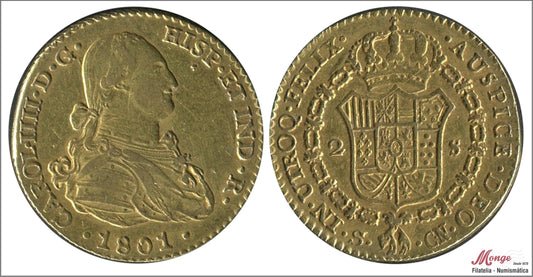 España - 1801 - Carlos IV - Nº 00453 - MBC+ / VF+ - 2 Escudos 1801 CN Sevilla 6,80 gr. oro