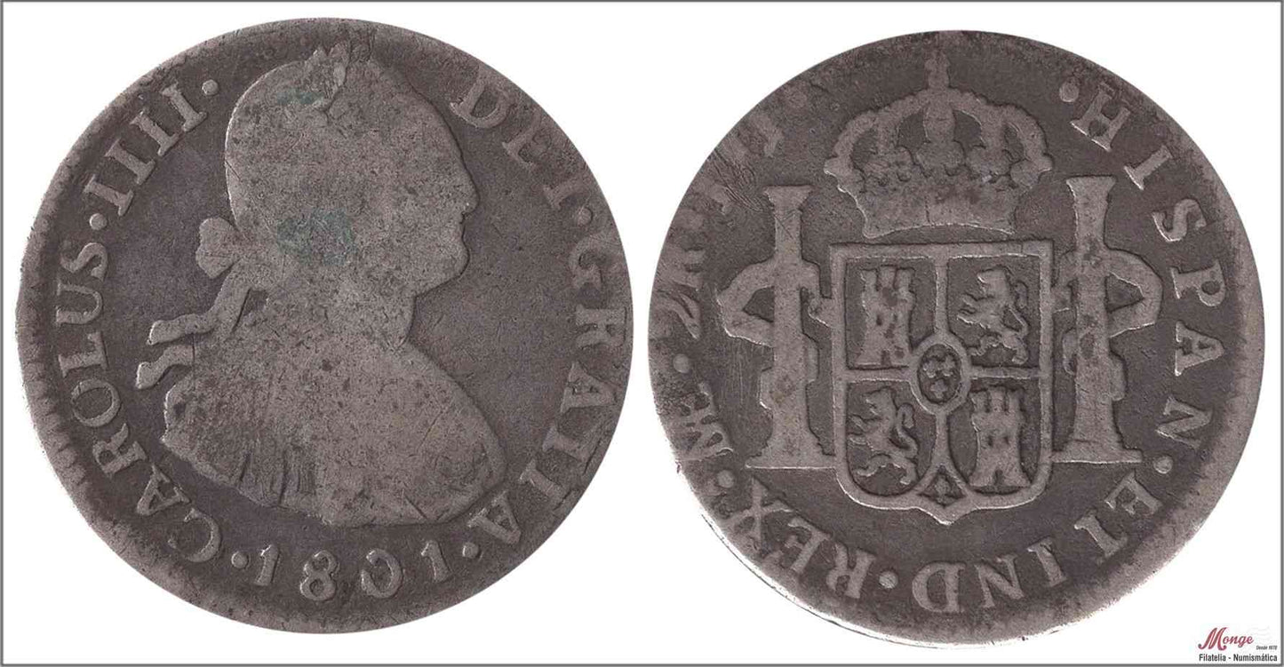 España - 1801 - Carlos IV - Nº 00948 - BC+ / F+ - 2 Reales 1801 IJ Lima / 5,95 gr. plata