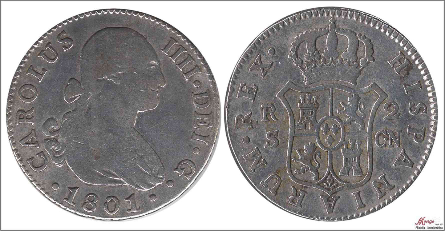 España - 1801 - Carlos IV - Nº 01065 - MBC - / VF- - 2 Reales 1801 CN Sevilla / 5,85 gr. plata