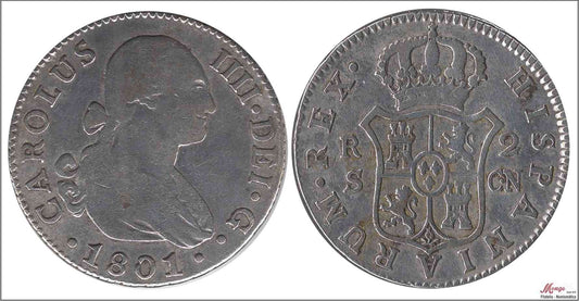 España - 1801 - Carlos IV - Nº 01065 - MBC - / VF- - 2 Reales 1801 CN Sevilla / 5,85 gr. plata