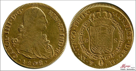 España - 1802 - Carlos IV - Nº 00109 - MBC+ / EBC- - 8 Escudos 1802 Potosi PJ / 26,95 gr. oro