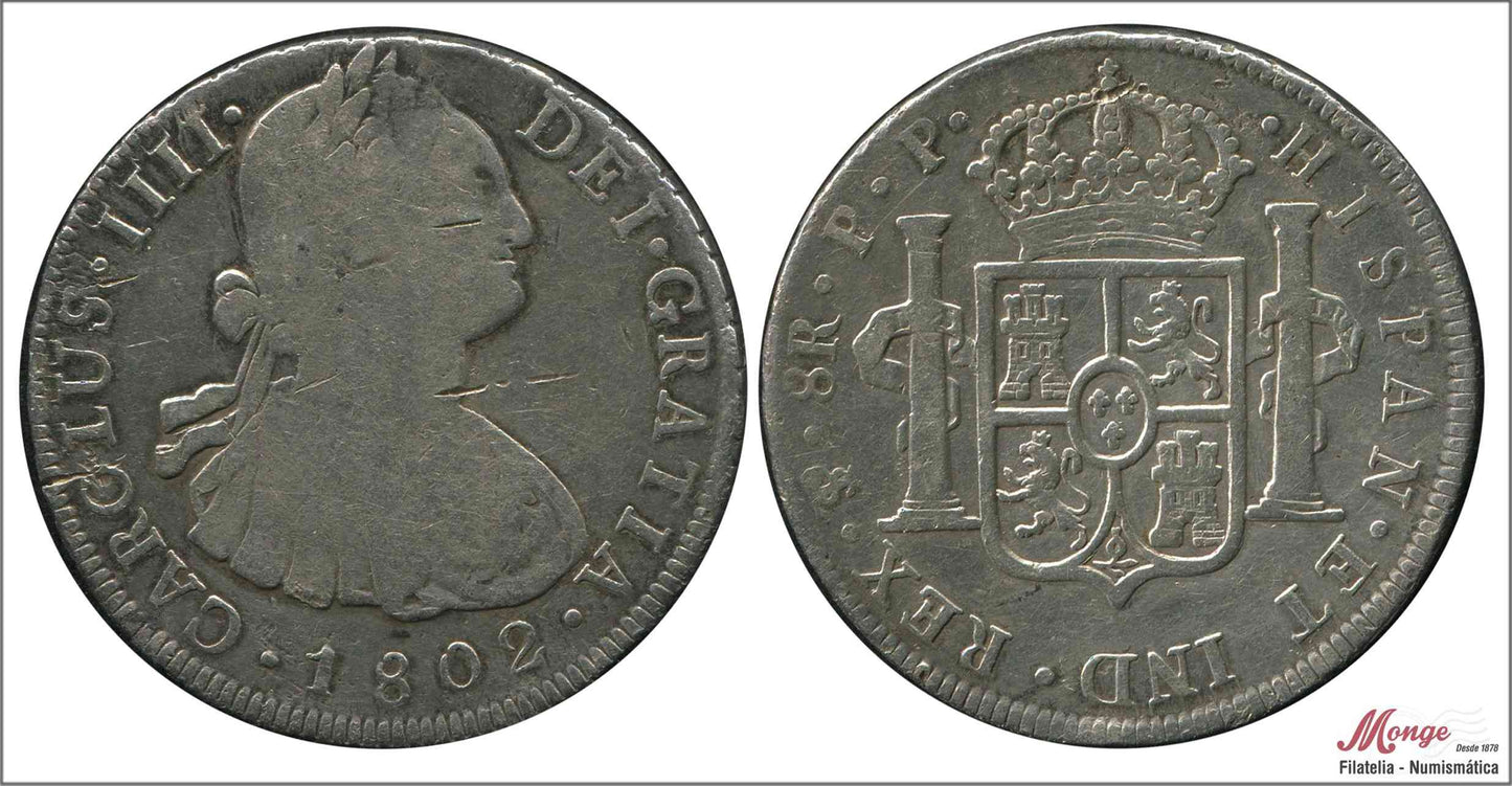 España - 1802 - Carlos IV - Nº 00725 - BC / MBC- - 8 Reales 1802 Potosi PP / 26,75 gr. plata