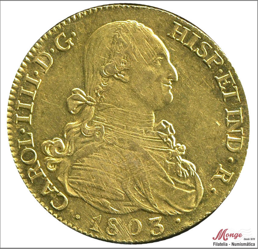 España - 1803 - Carlos IV - Nº 00034 - EBC / XF - 8 Escudos 1803 Madrid FA 27 gr oro - Brillo original