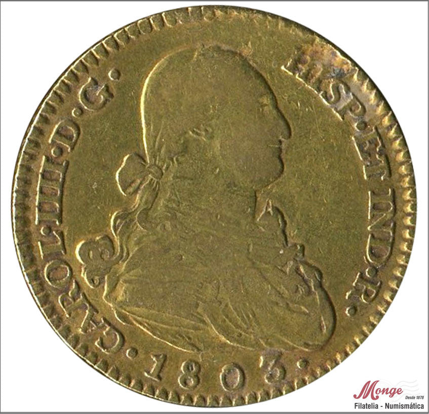 España - 1803 - Carlos IV - Nº 00345 - MBC - / VF- - 2 Escudos 1803 FA Madrid 6,65 gr. oro