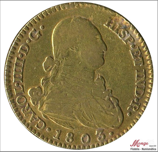 España - 1803 - Carlos IV - Nº 00345 - MBC - / VF- - 2 Escudos 1803 FA Madrid 6,65 gr. oro