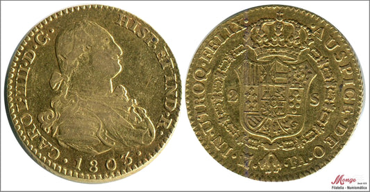 España - 1803 - Carlos IV - Nº 00345 - MBC+ / VF+ - 2 Escudos 1803 FA Madrid 6,70 gr. oro