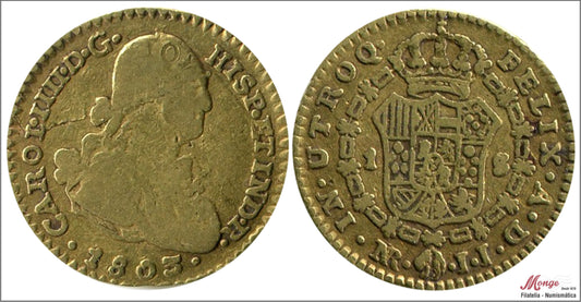 España - 1803 - Carlos IV - Nº 00578 - MBC / VF - 1 Escudo 1803 JJ Santa Fe / 3,35 gr. oro