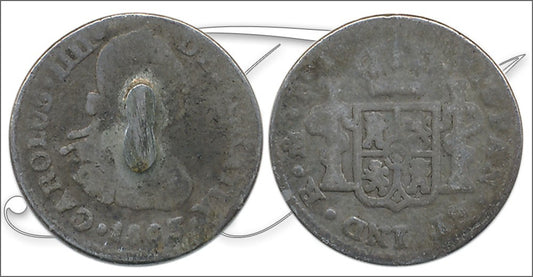 España - 1803 - Medalla - MBC / VF - Boton de Capa / Tipo 1/2 Reales Carlos IV 1803 / Plata