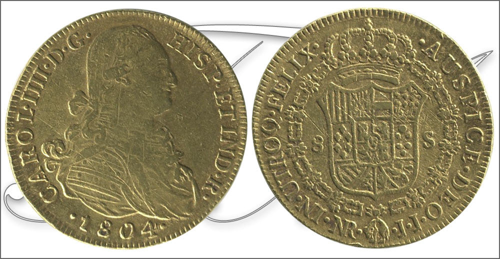 España - 1804 - Carlos IV - Nº 00139 - MBC / MBC+ - 8 Escudos 1804 JJ Santa Fe-Nuevo Reino 27 gr. oro