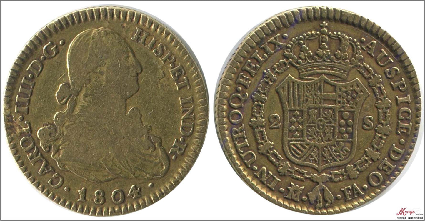 España - 1804 - Carlos IV - Nº 00347 - MBC / VF - 2 Escudos 1804 FA Madrid / 6,70 gr. oro