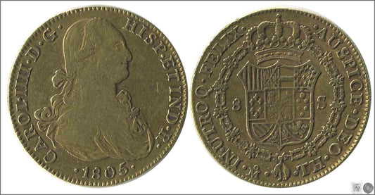 España - 1805 - Carlos IV - Nº 00060 - MBC- / MBC - 8 Escudos 1805 TH Mejico 27 gr. oro