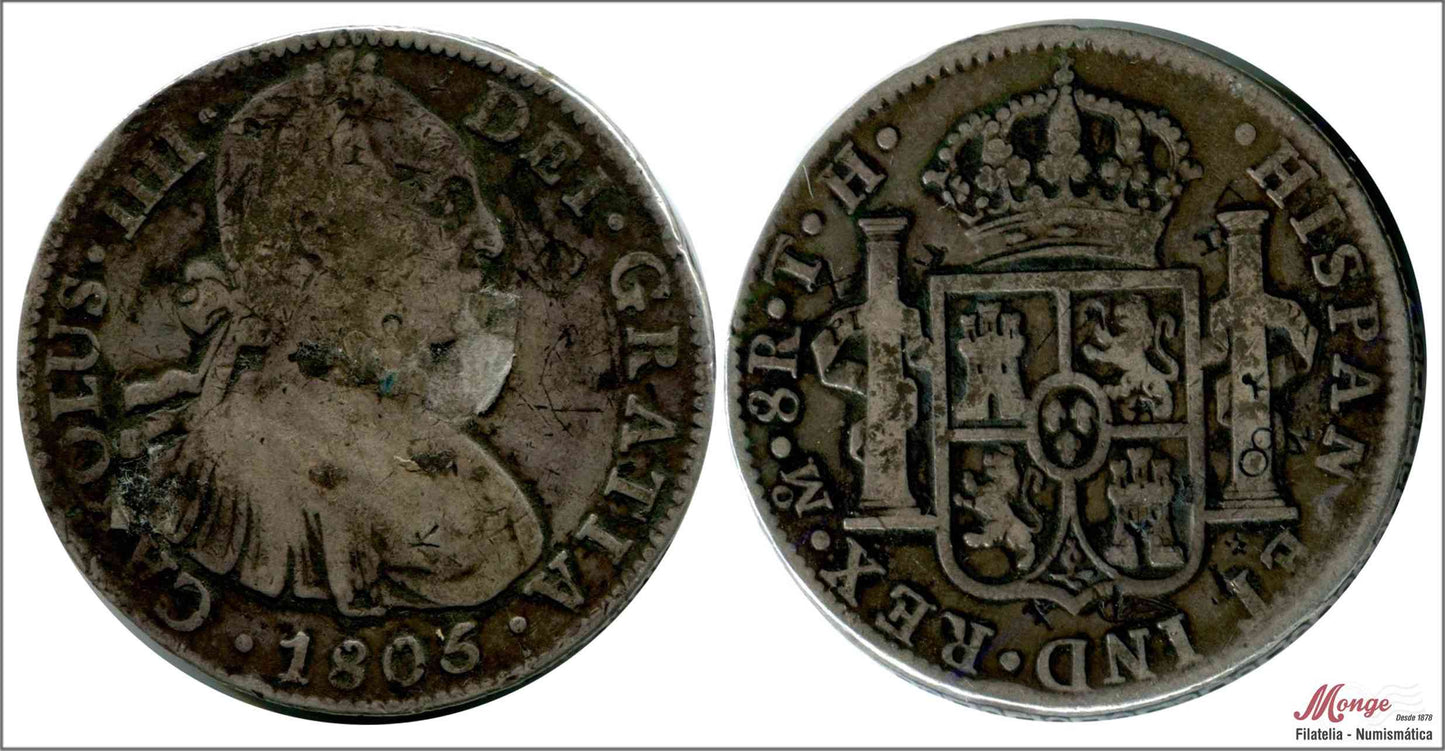 España - 1805 - Carlos IV - Nº 00703 - BC / F - 8 Reales 1805 TH Mejico / 26,55 gr. plata