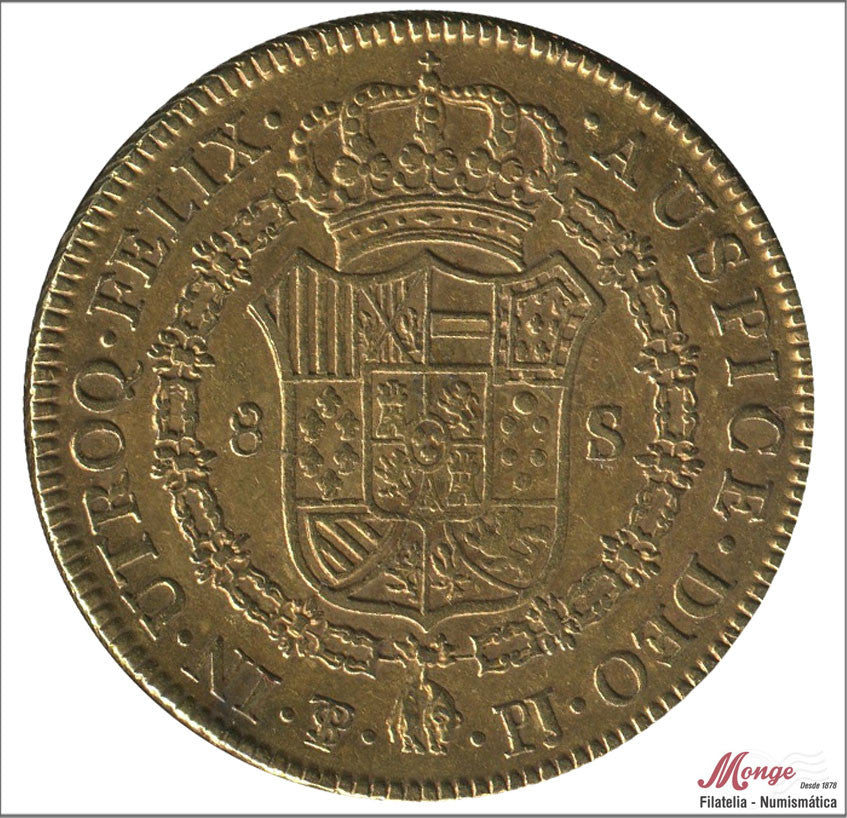 España - 1806 - Carlos IV - Nº 00113 - MBC+ / EBC- - 8 Escudos 1806 Potosi PJ / 27 gr. oro