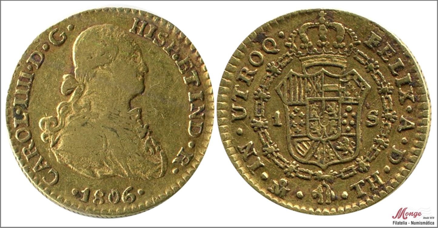 España - 1806 - Carlos IV - Nº 00518 - MBC / MBC+ - 1 Escudo 1806 Mejico TH / 3,40 gr. oro